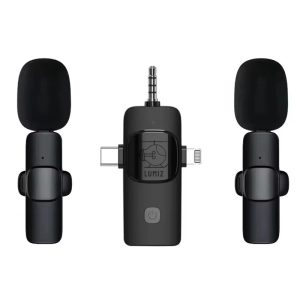 میکروفون بی سیم یقه ای لومیز مدل 2mic-3way با درگاه اتصال اتصال تایپ سی و لایتنینگ